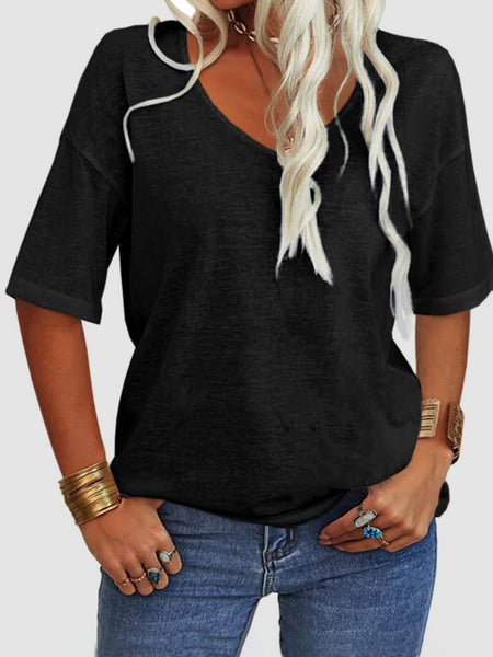 V-Neck Dropped Shoulder Half Sleeve T-Shirt