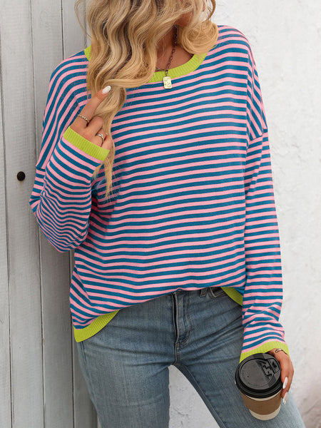 Striped Round Neck Long Sleeve Sweater
