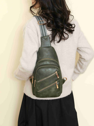 PU Leather Adjustable Strap Sling Bag