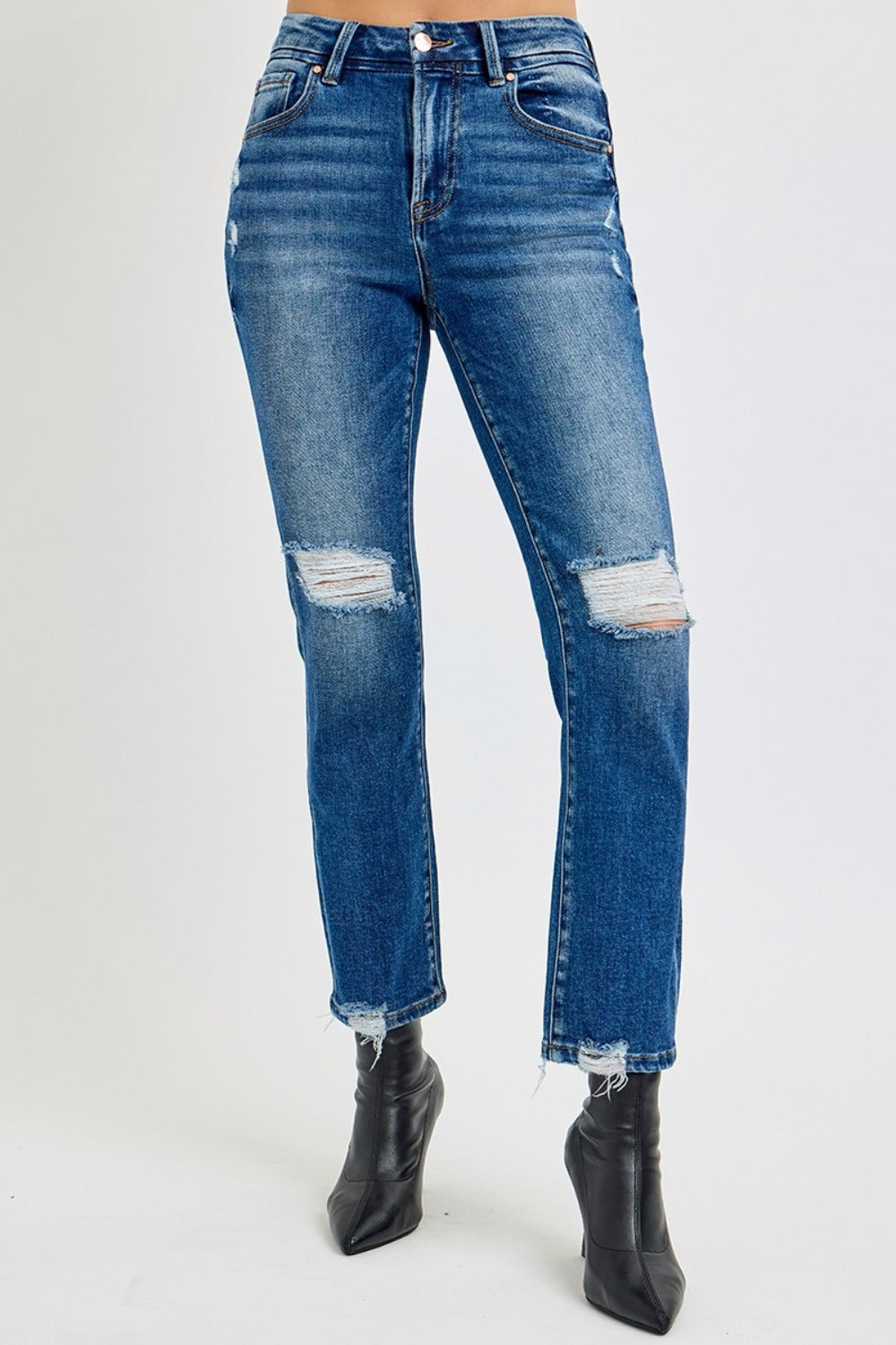 Full Size High Rise Distressed Crop Straight Jeans