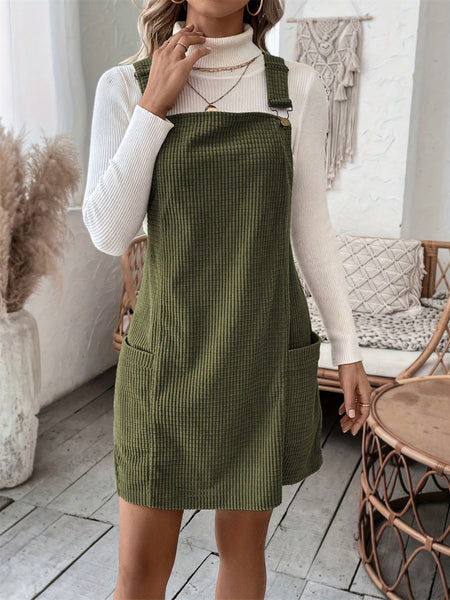 Pocketed Wide Strap Overall Dress