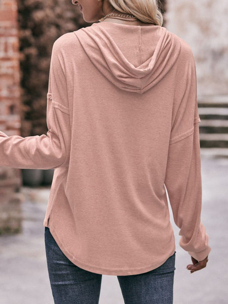 Drawstring Drop Shoulder Long Sleeve Hoodie