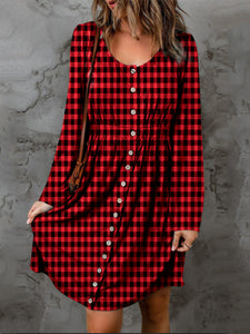 *Doorbuster* Plaid Round Neck Long Sleeve Magic Dress