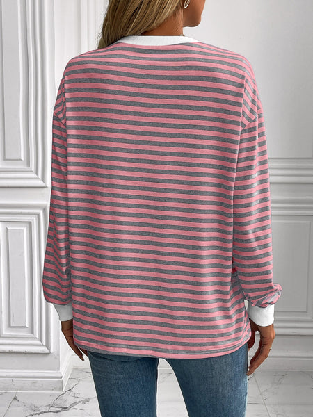 Striped Round Neck Long Sleeve Sweatshirt