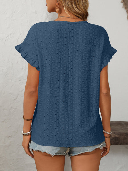 Eyelet Round Neck Short Sleeve Top