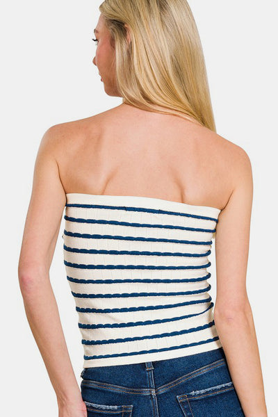 Twisted Sweetheart Neck Striped Tube Top