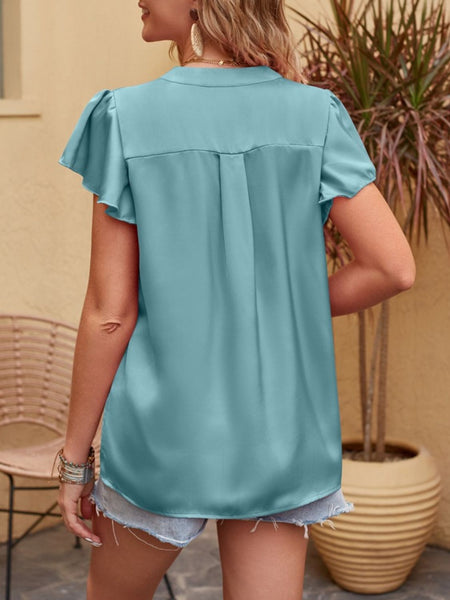 Notched Short Sleeve Blouse