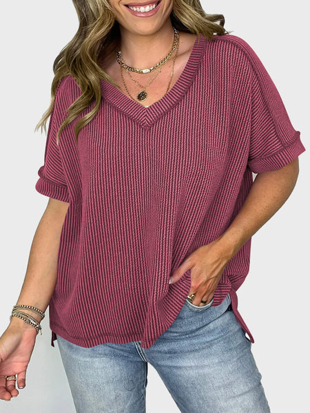 Texture V-Neck Half Sleeve T-Shirt