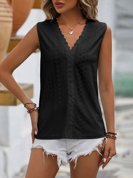 Lace Detail Eyelet V-Neck Tank