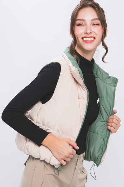 Zip Up Cropped Contrast Reversible Vest