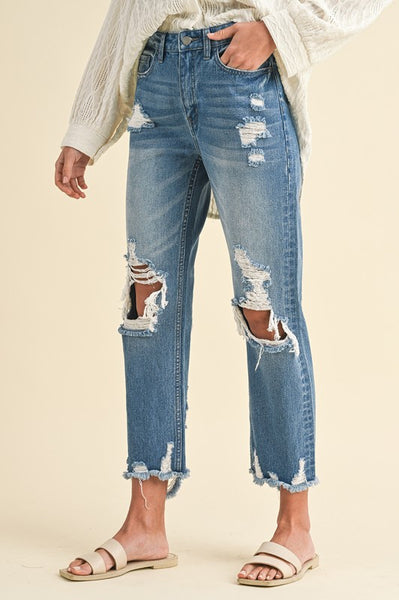 Wear Distressed Raw Hem Cropped Jeans