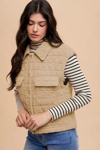 Wear Texture Quilted Snap Down Vest Coat