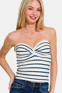 Twisted Sweetheart Neck Striped Tube Top