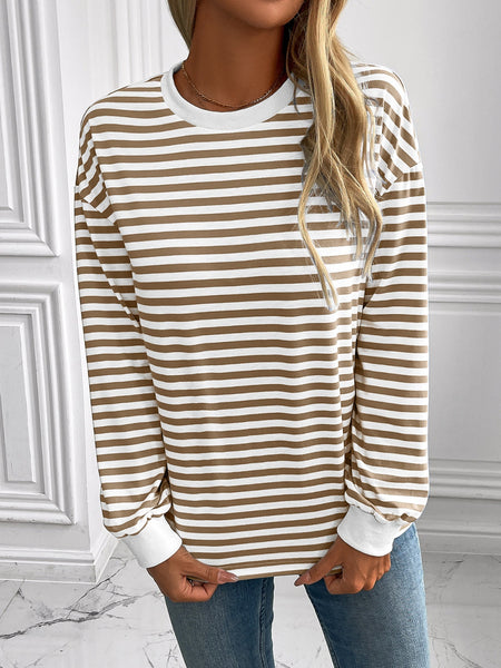 Striped Round Neck Long Sleeve Sweatshirt