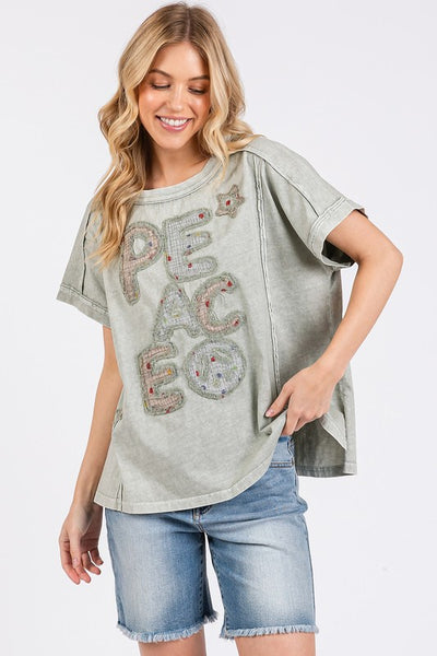 PEACE Round Neck Short Sleeve T-Shirt