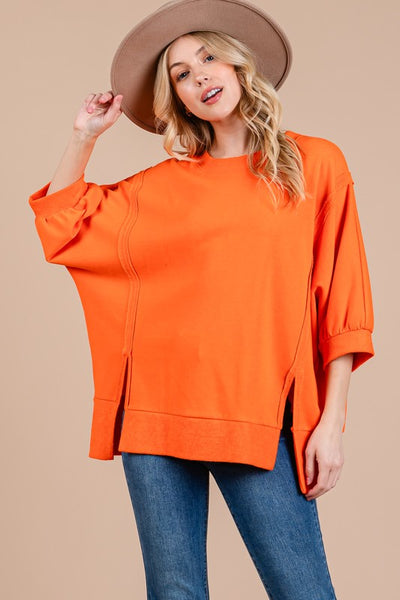 Side Slit Drop Shoulder Puff Sleeve Sweatshirt