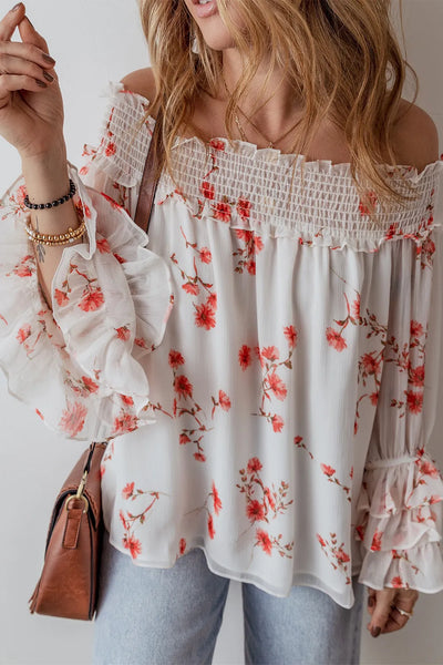 Printed Off-Shoulder Long Sleeve Blouse