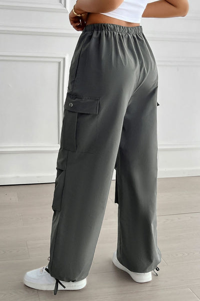 Drawstring Wide Leg Pants with Cargo Pockets