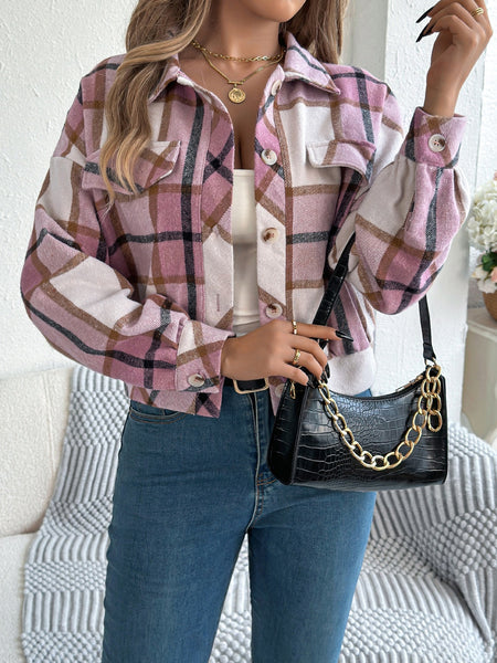 Plaid Button Up Long Sleeve Jacket