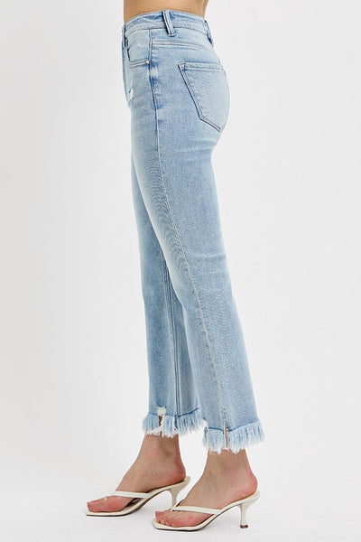 Full Size Raw Hem Distressed Cropped Flare Jeans Plus Size