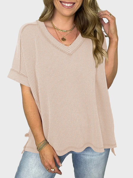 Texture V-Neck Half Sleeve T-Shirt