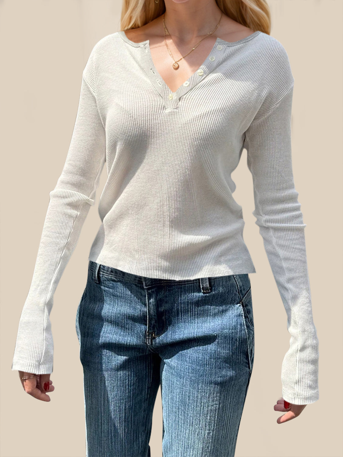 Quarter Button Long Sleeve T-Shirt