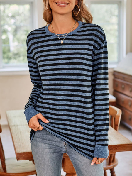 Striped Round Neck Long Sleeve T-Shirt