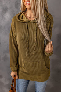 Drawstring Texture Long Sleeve Hoodie