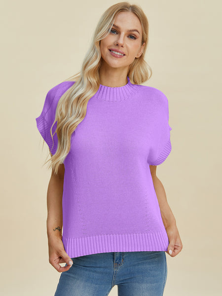 Mock Neck Short Sleeve Sweater