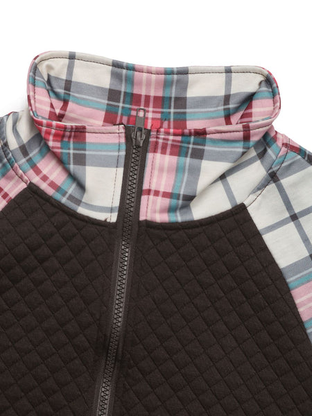 Plaid Half Zip Long Sleeve Sweatshirt