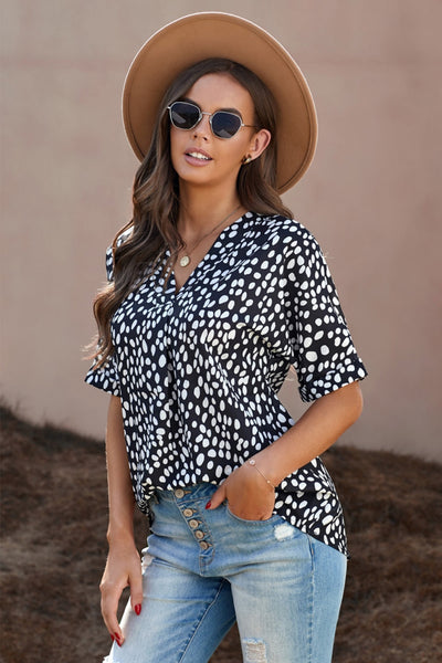 Printed V-Neck Half Sleeve Blouse