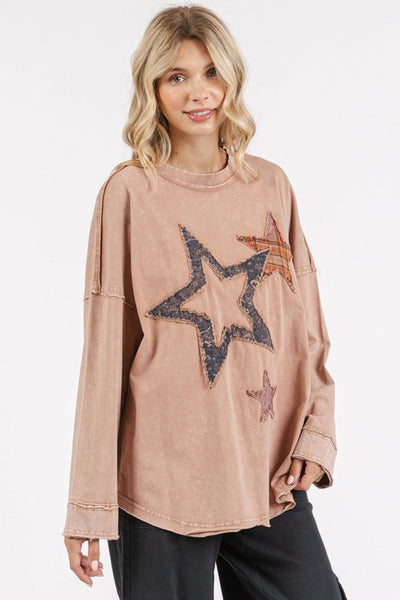 Mineral Wash Star Patch Long Sleeve T-Shirt