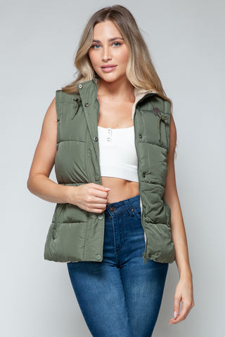 Snap and Zip Closure Hooded Vest