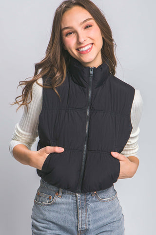 Zip Up Turtleneck Cropped Vest Coat