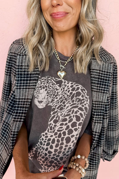 Cheetah Mineral Wash Round Neck Half Sleeve T-Shirt