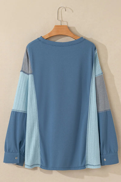 Patchwork Color Block Round Neck Long Sleeve