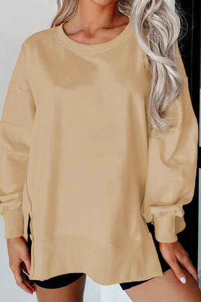 Exposed Seam Round Neck Long Sleeve Sweatshirt