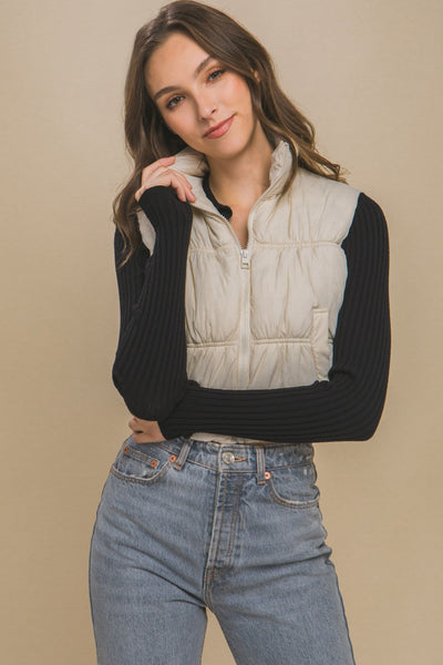 Zip Up Turtleneck Cropped Vest Coat