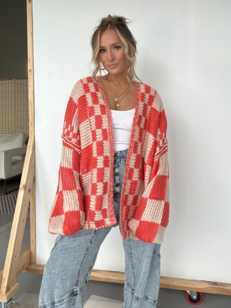 Plaid Open Front Long Sleeve Cardigan