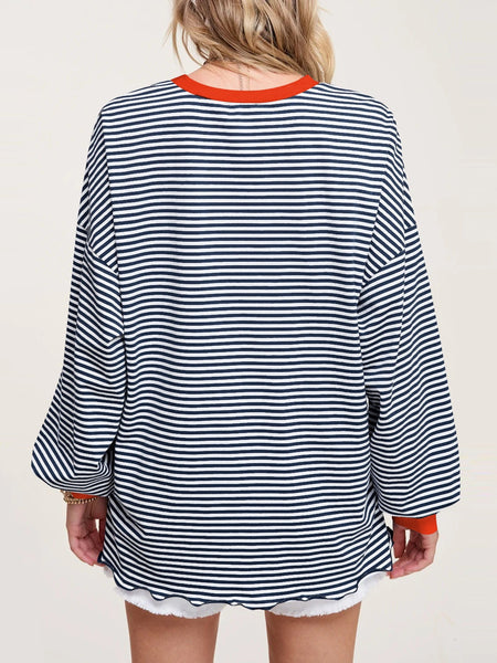 Contrast Striped Long Sleeve Sweatshirt