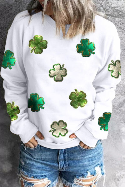 Lucky Clover Round Neck Long Sleeve Sweatshirt