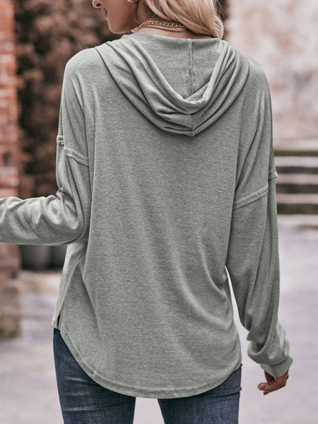 Drawstring Drop Shoulder Long Sleeve Hoodie