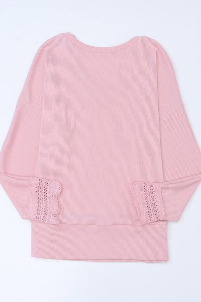 Lace Detail V-Neck Long Sleeve T-Shirt