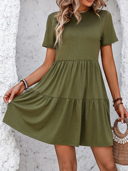 Round Neck Short Sleeve Mini Dress