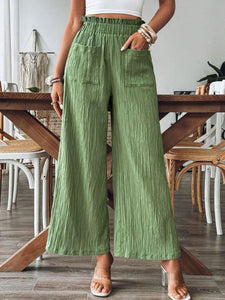 Pocketed Elastic Waist Wide Leg Pants