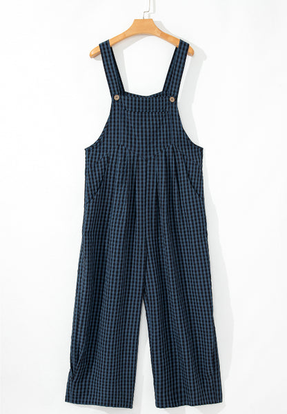 Plaid Wide Strap Wide Leg Overalls