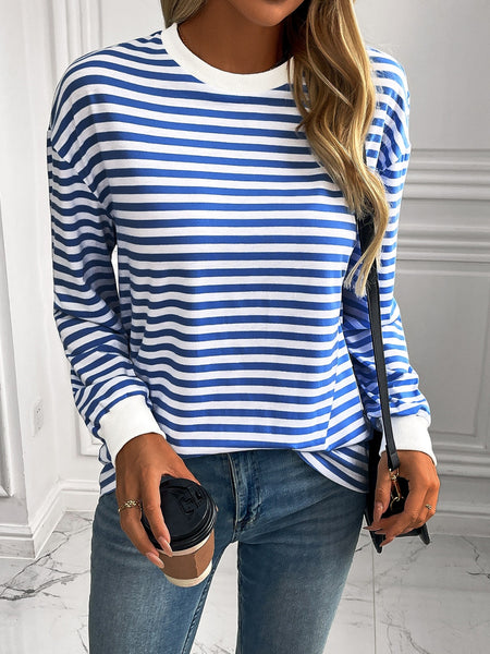 Striped Round Neck Long Sleeve Sweatshirt