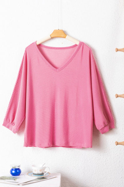 Texture V-Neck Long Sleeve Top