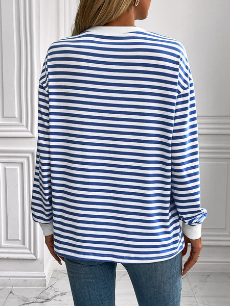 Striped Round Neck Long Sleeve Sweatshirt