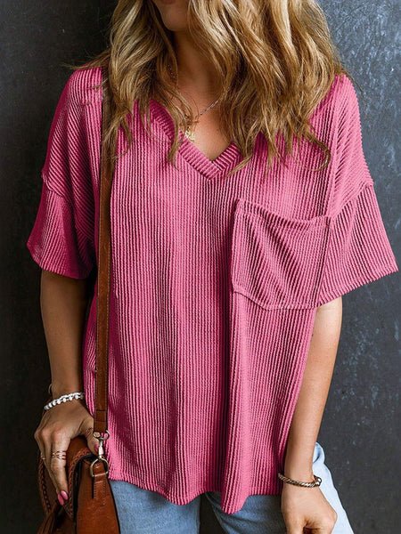 Textured V-Neck Half Sleeve T-Shirt